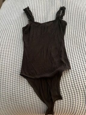 Aqua Black Ribbed Square Neck Bodysuit